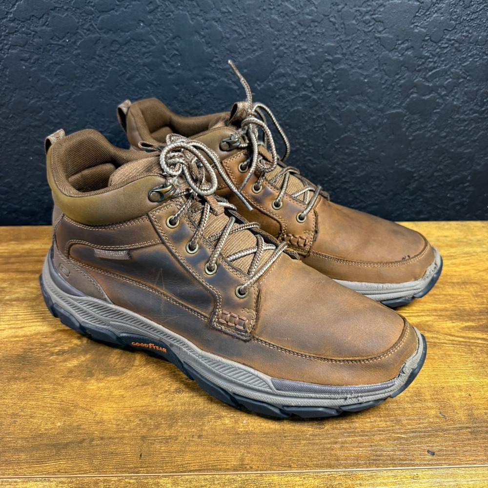 Skechers Selmenโ 204454 Brown Leather Water Repellent Hiking Boots Mens 10.5